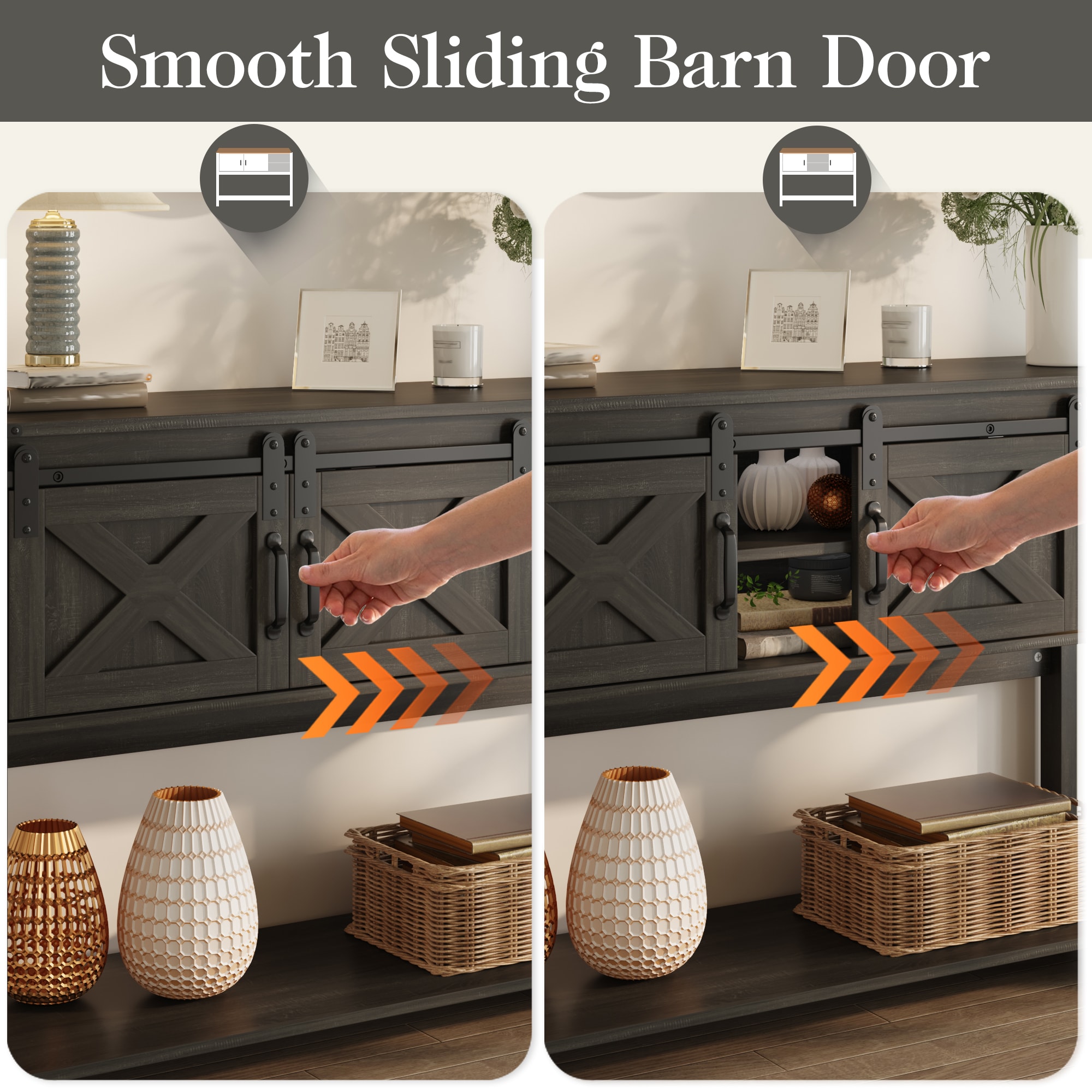 Farmhouse Entryway Table With Drawers, 46" Console Table With Sliding Barn Door, Wood Rustic Sofa Table With Adjustable Shelf For Living Room, Foyer, Hallway, Dark Gray_voghion.com